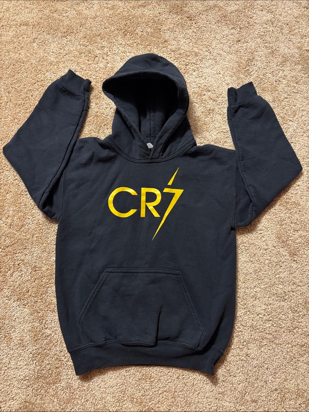 Kids Ronaldo Black Hoodie with Yellow Logo